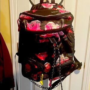 Steve Madden Black and Pink Floral Backpack